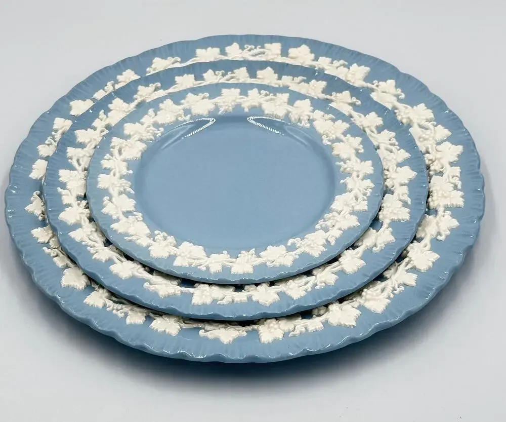 Wedgwood Embossed Queens Ware 3pc Dinner Salad Dessert Plates United Kingdom